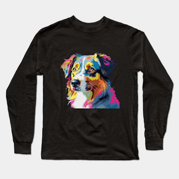 Australian Shepherd Dog - Aussie Shepherd Dog Colorful Long Sleeve T-Shirt by Kudostees